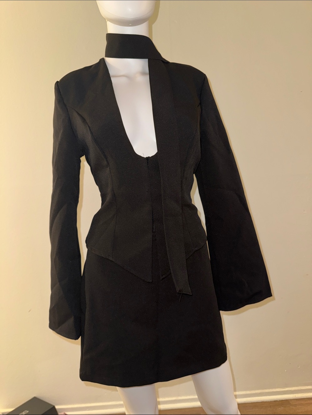 3 piece- Women's Tailored Peplum Jacket with Neck Tie and a skirt